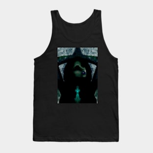 Portrait, digital collage, special processing. Beautiful but dark, like witch, woman. Tale. Aquamarine. Tank Top